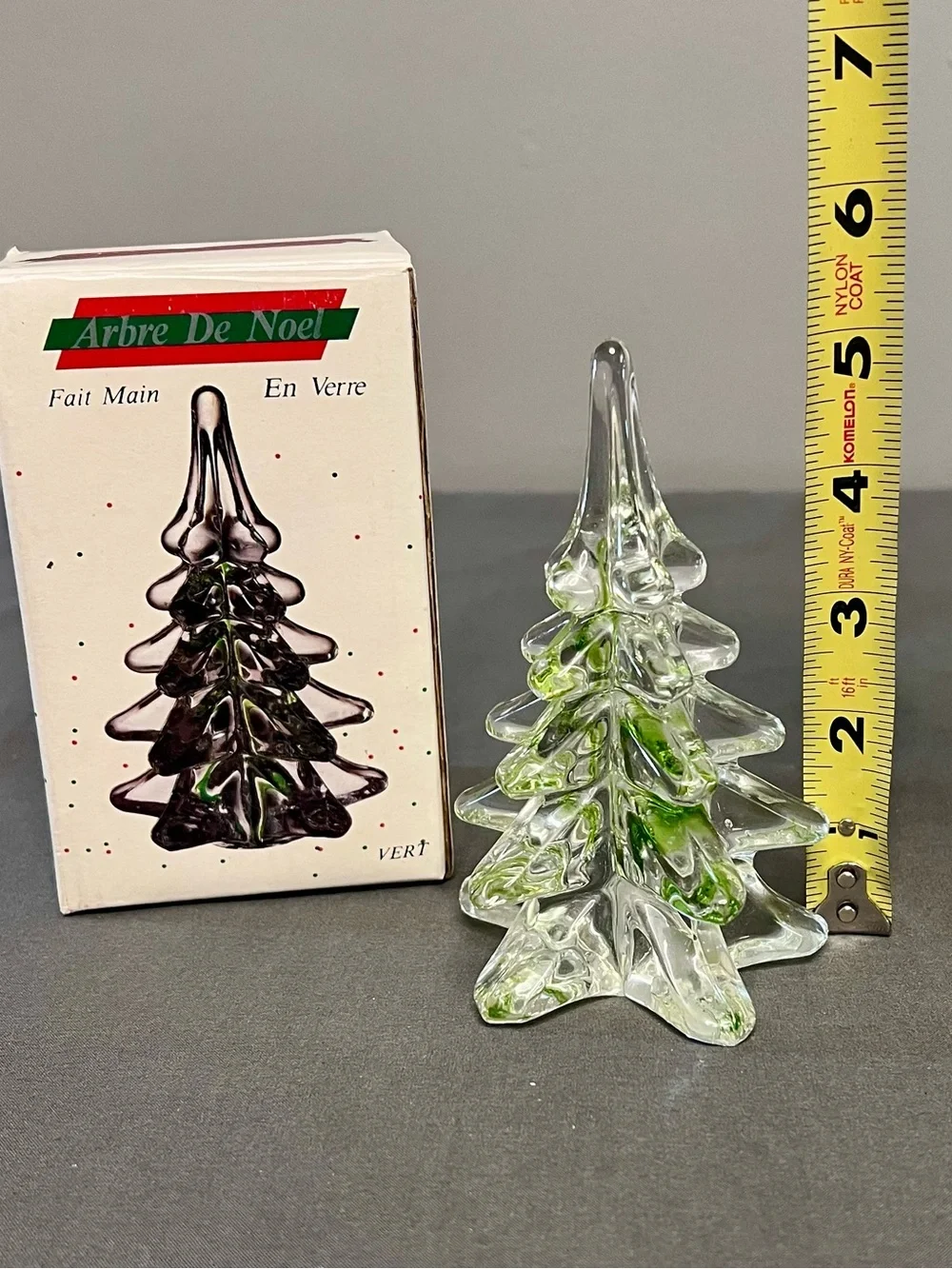 VTG Action Industries Crystal Christmas Tree Green Ribbon Swirl Glass 5.25”